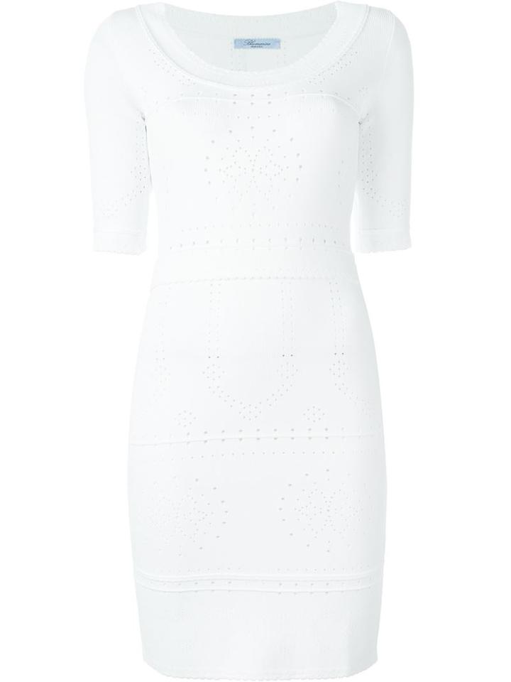 Blumarine Short Sleeve Perforated Dress, Women's, Size: 42, White, Viscose/polyamide