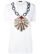 Dolce & Gabbana - Embroidered Heart T-shirt - Women - Silk/cotton/linen/flax/glass - 38, White, Silk/cotton/linen/flax/glass