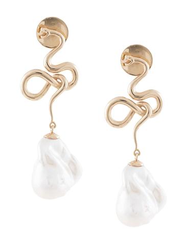 Meadowlark 9kt Yellow Gold Medusa Pearl Drop Earrings - White