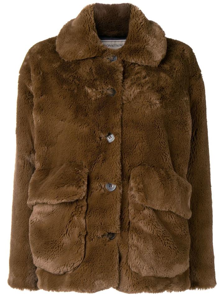 Maison Kitsuné Jean Faux-fur Jacket - Brown
