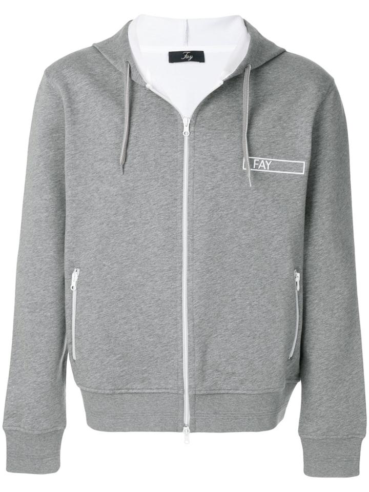 Fay Logo Print Hoodie - Grey