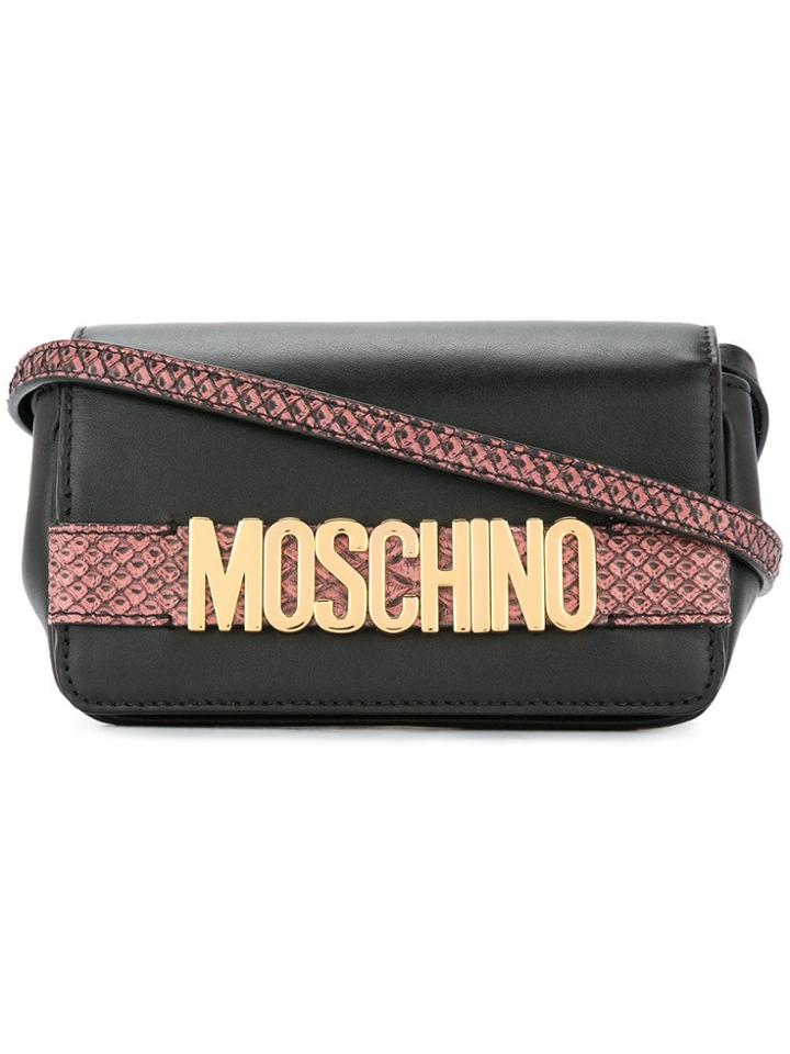 Moschino Foldover Logo Shoulder Bag - Black