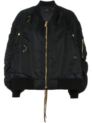 Undercover Layered Bomber, Women's, Size: 2, Black, Nylon/cupro/wool/sheep Skin/shearling