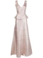 Hervé Léger Peplum Waist Dress, Women's, Size: Medium, Nude/neutrals, Rayon/spandex/elastane/nylon