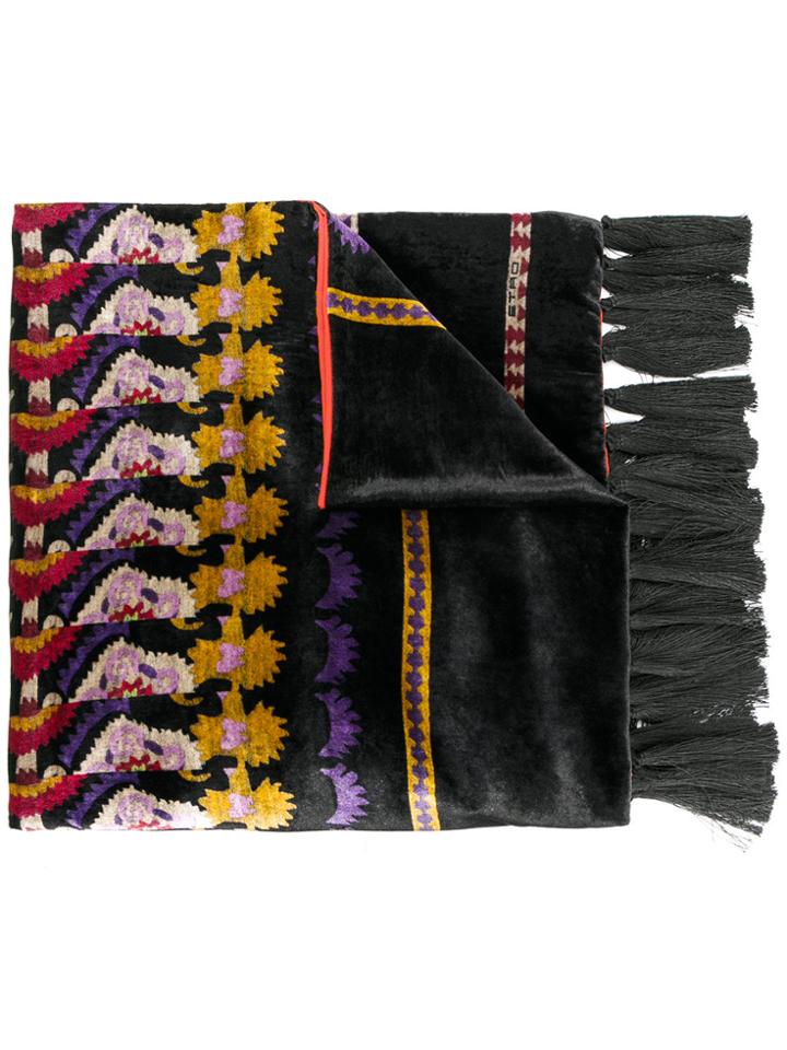 Etro Printed Foulard With Tassels - Black