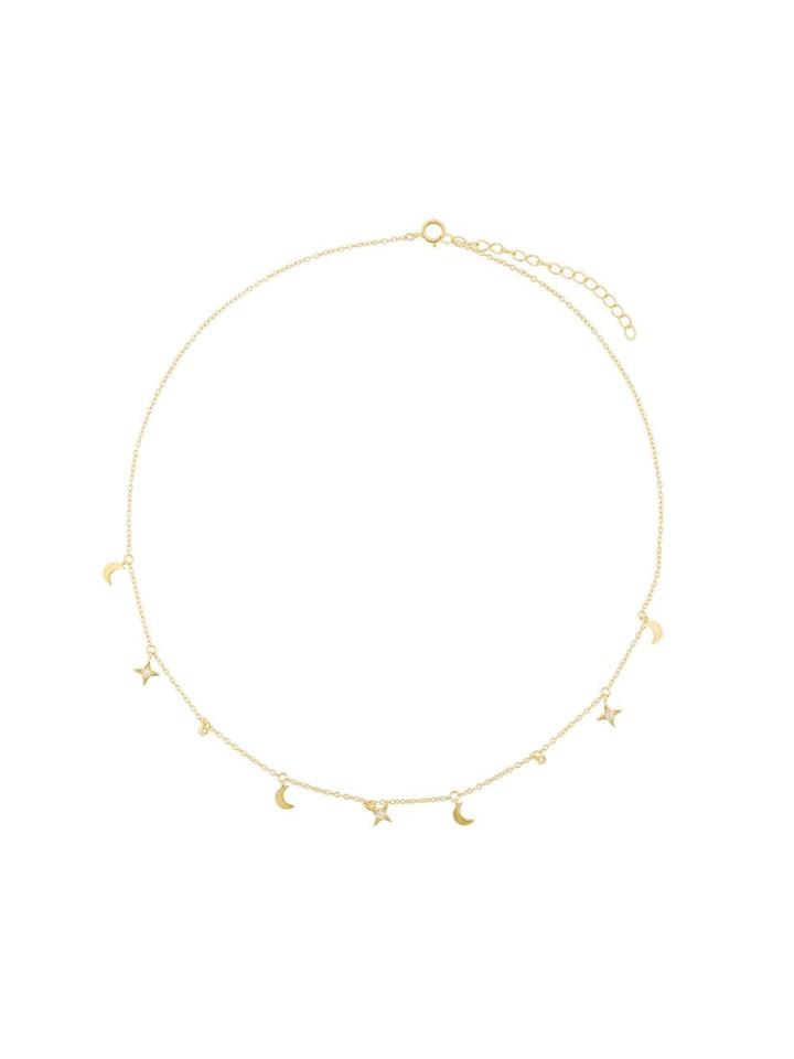 Eshvi Moon And Star Charm Necklace - Metallic