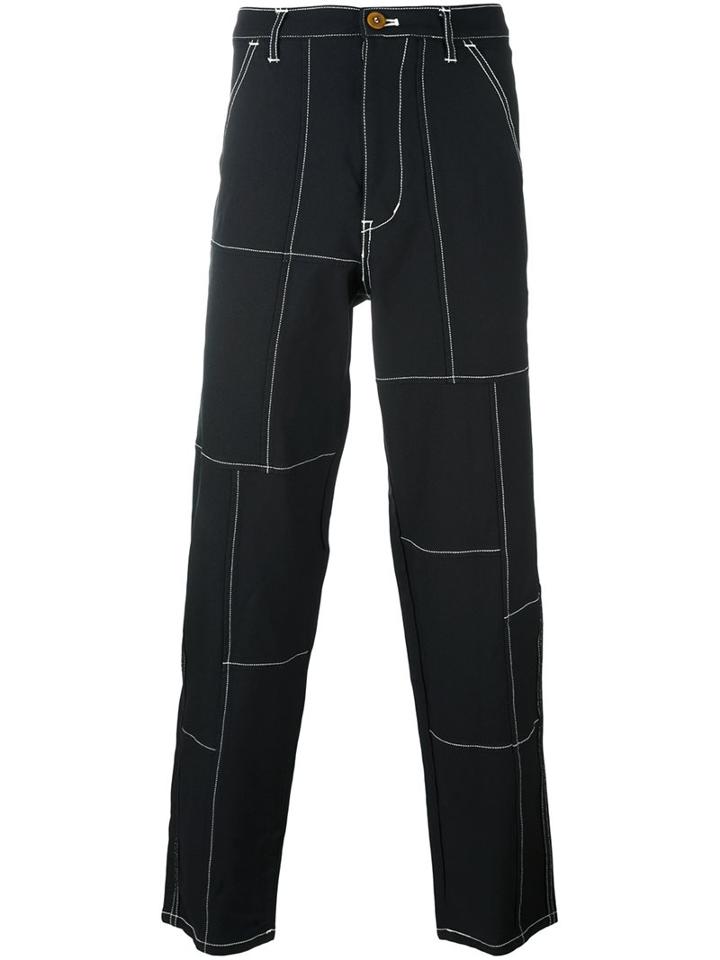 Comme Des Garçons Shirt Contrast Stitching Straight Leg Trousers, Men's, Size: Medium, Black, Polyester