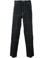 Comme Des Garçons Shirt Contrast Stitching Straight Leg Trousers, Men's, Size: Medium, Black, Polyester