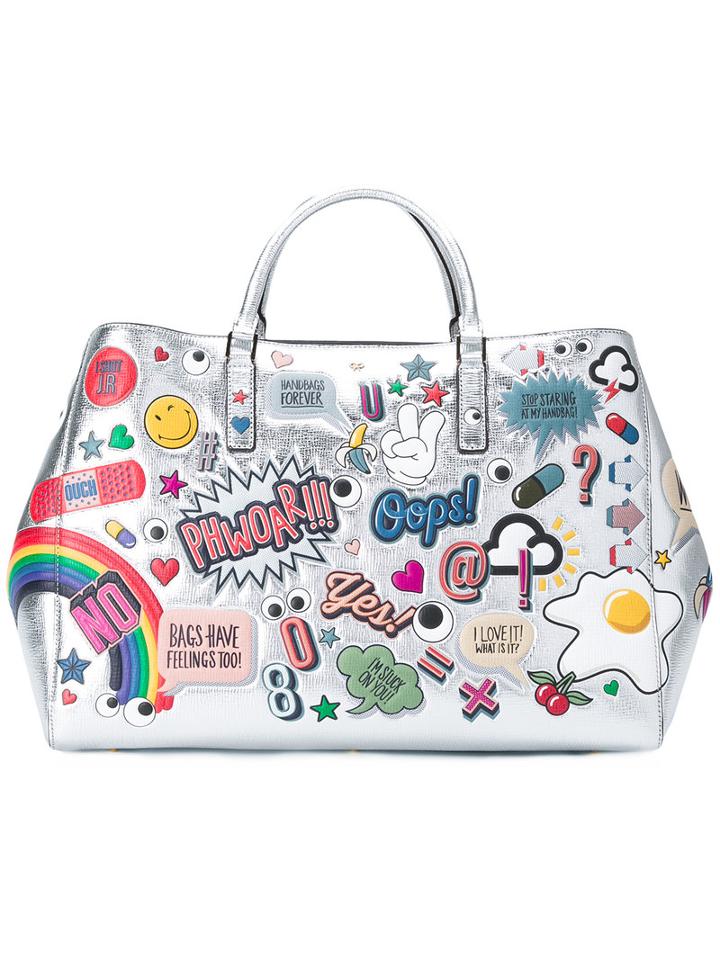 Anya Hindmarch - Metallic (grey) Sticker Tote - Women - Leather - One Size, Leather