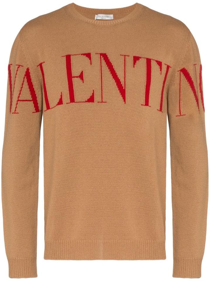 Valentino Logo Intarsia Cashmere Jumper - Brown