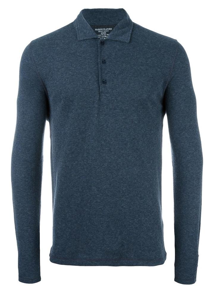 Majestic Filatures Longsleeved Polo Shirt, Men's, Size: Xl, Grey, Cashmere/cotton