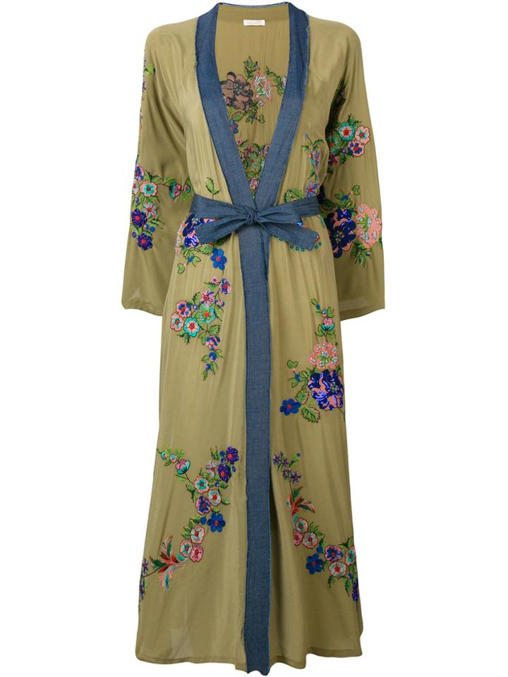 Anjuna Embroidered Tie Waist Kimono - Green