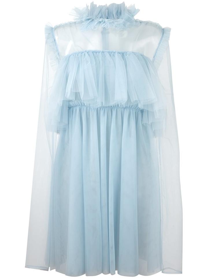 Msgm Sheer Longsleeved Ruffled Dress, Women's, Size: 42, Blue, Polyamide