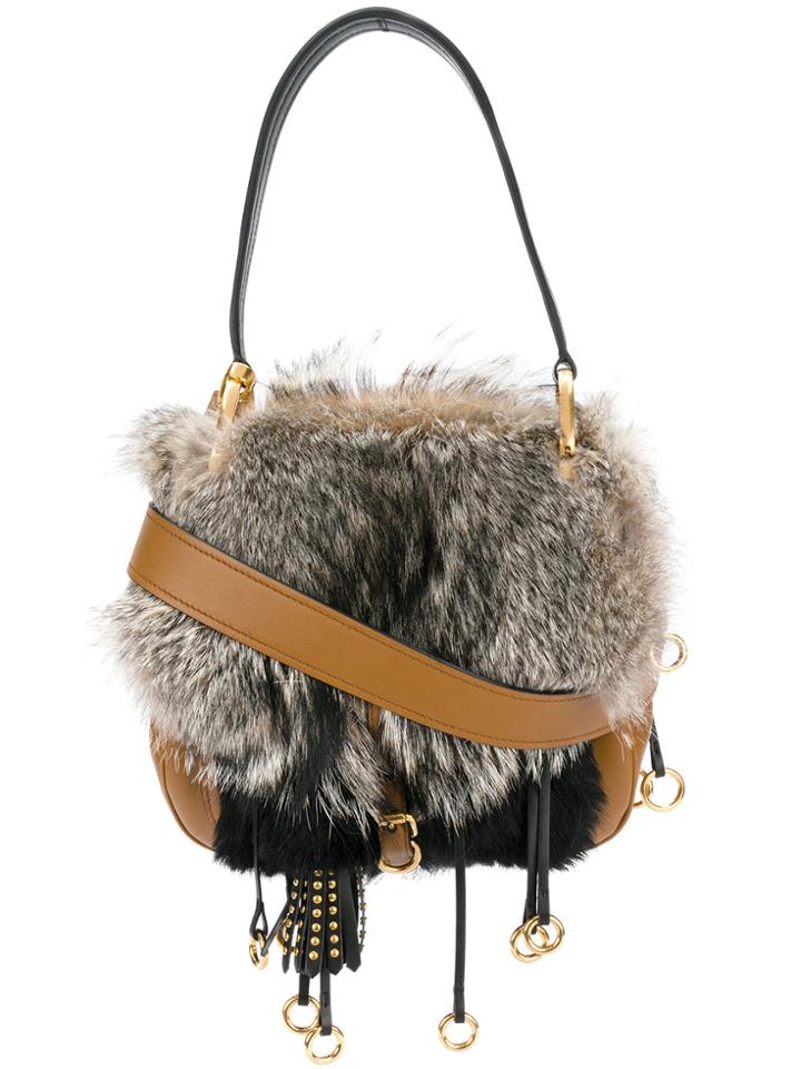 Prada Fox Fur City Shoulder Bag - Brown