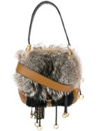Prada Fox Fur City Shoulder Bag - Brown
