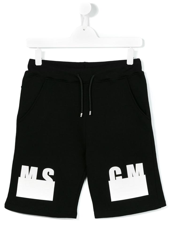 Msgm Kids Logo Print Shorts, Boy's, Size: 14 Yrs, Black