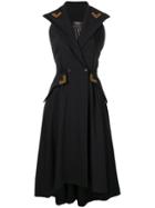 Plein Sud Buttoned Wrap Midi Dress - Black