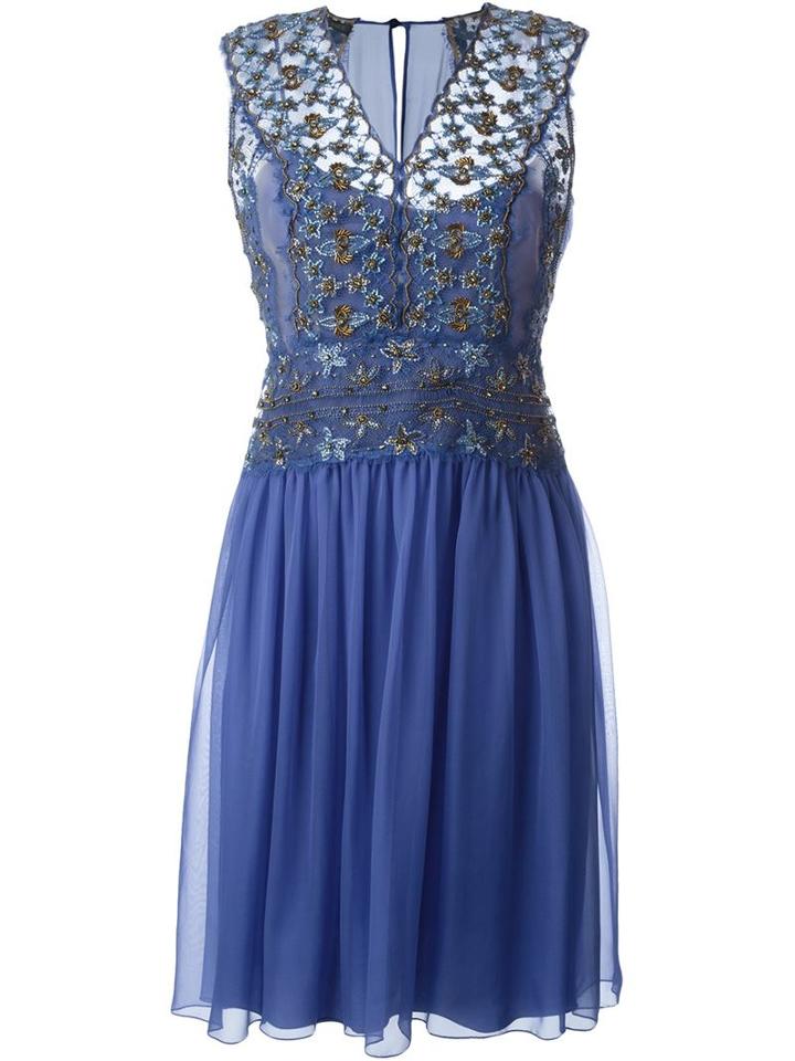 Alberta Ferretti Beaded V-neck Dress