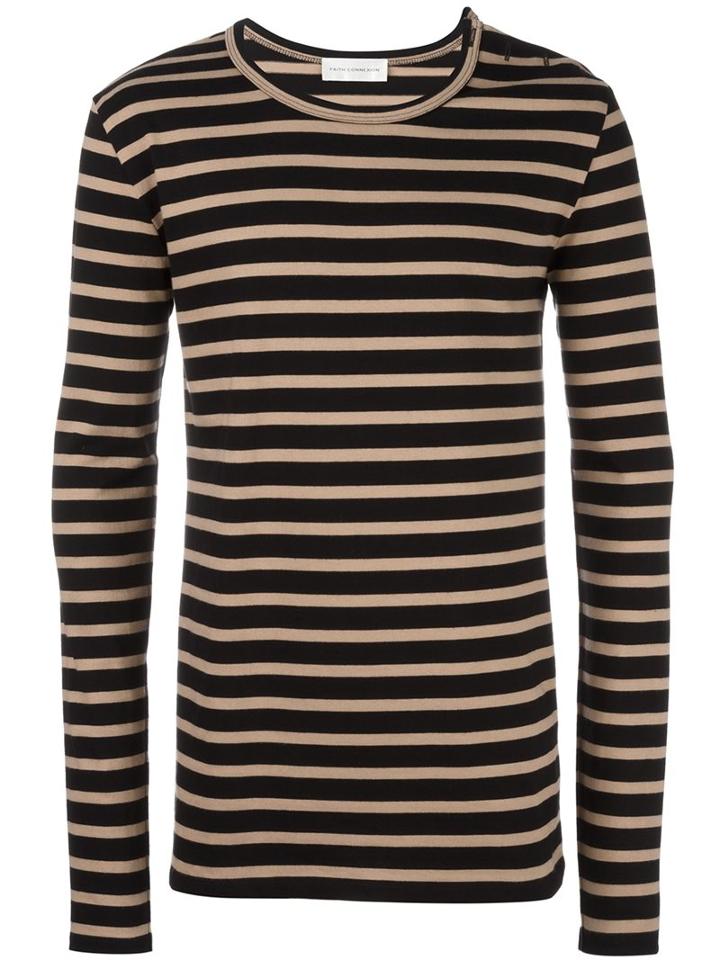 Faith Connexion Striped Round Neck Sweatshirt, Men's, Size: Medium, Black, Cotton