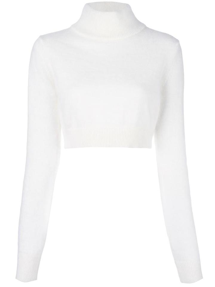 Balmain Cropped Roll Neck Jumper, Women's, Size: 38, White, Nylon/angora/wool