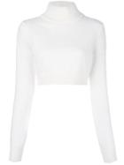 Balmain Cropped Roll Neck Jumper, Women's, Size: 38, White, Nylon/angora/wool