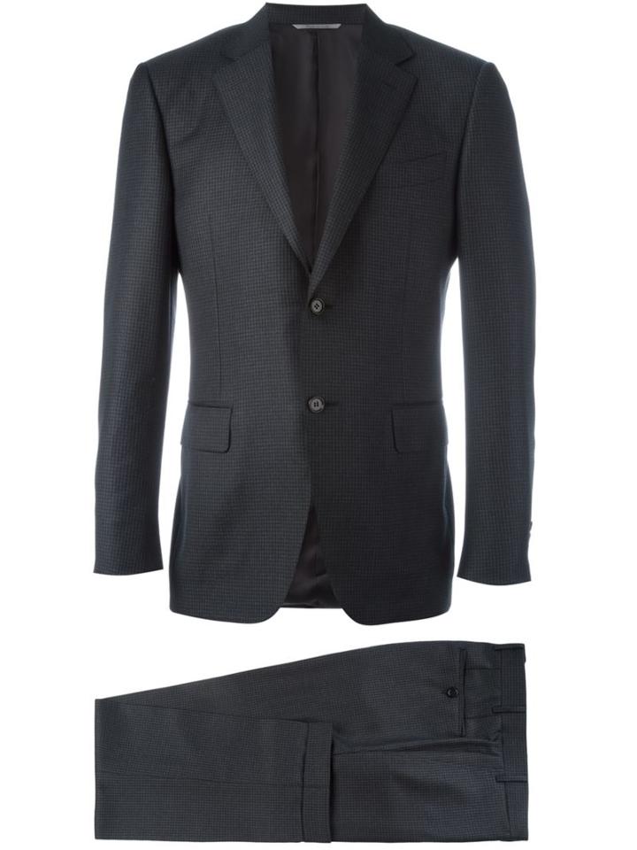 Canali Houndstooth Pattern Suit, Men's, Size: 52, Grey, Cupro/wool