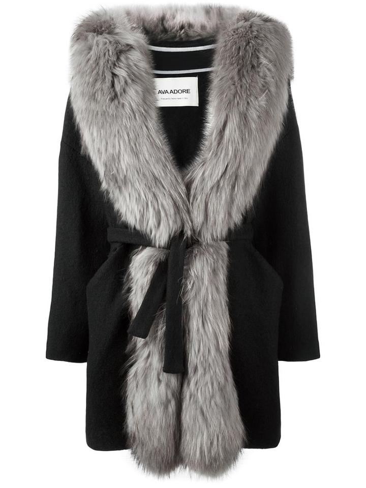 Ava Adore Fur Trim Coat, Women's, Size: 42, Black, Acrylic/acetate/viscose/raccoon Dog
