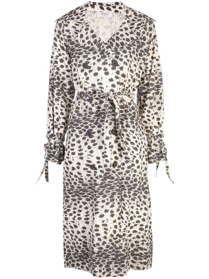 Sea Double Breasted Leopard Print Coat - Neutrals