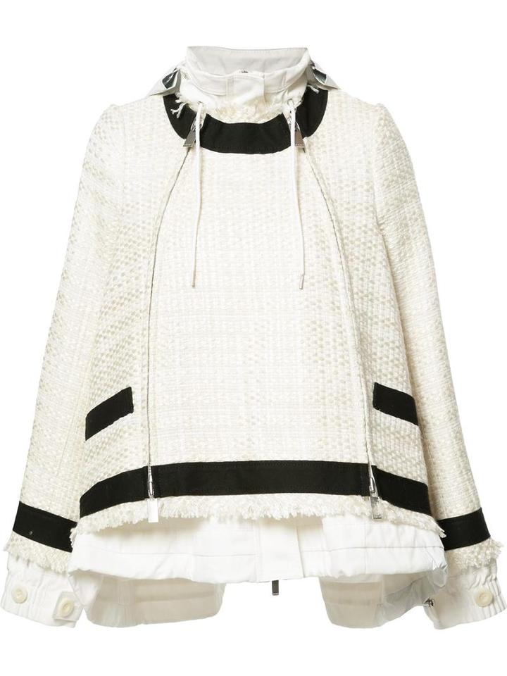 Sacai Drawstring Tweed Jacket, Women's, Size: 2, White, Nylon/cupro/cotton/acrylic
