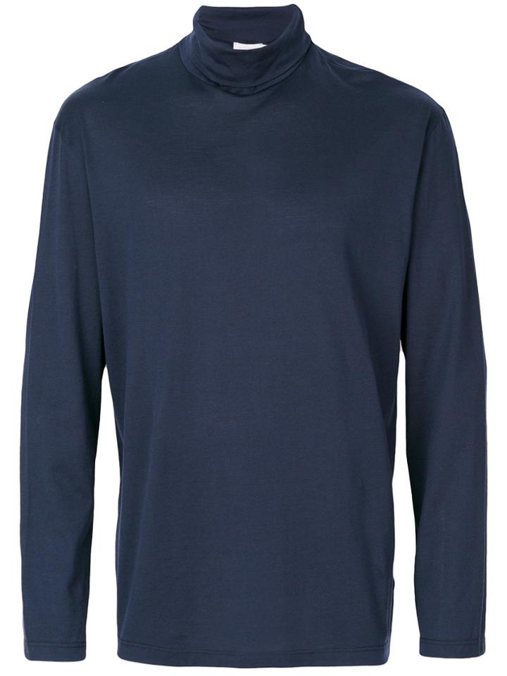 Sunspel Roll Neck Long Sleeve Top - Blue