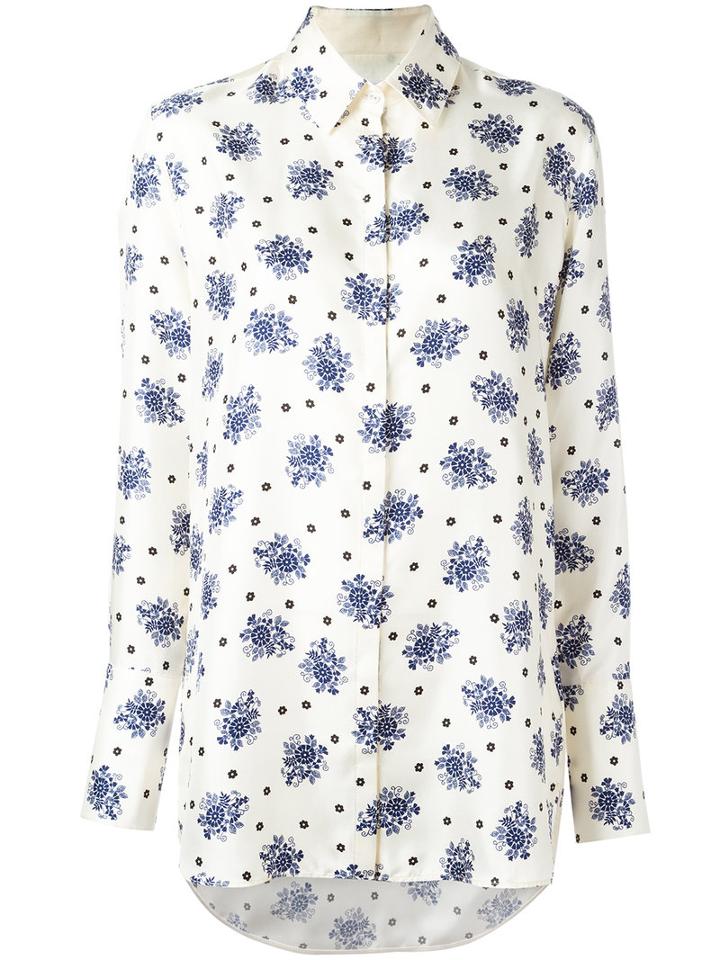 Victoria Victoria Beckham Floral Print Shirt, Women's, Size: 10, White, Silk/cotton/polyester