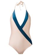 Adriana Degreas Deep V Neck Swimsuit, Women's, Size: Medium, Nude/neutrals, Polyamide/spandex/elastane