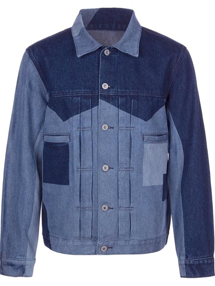 Halfman Contrast Panel Denim Jacket, Men's, Size: Medium, Blue, Cotton
