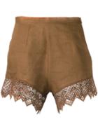 Ermanno Scervino - Lace Trim Shorts - Women - Linen/flax/polyester - 42, Brown, Linen/flax/polyester