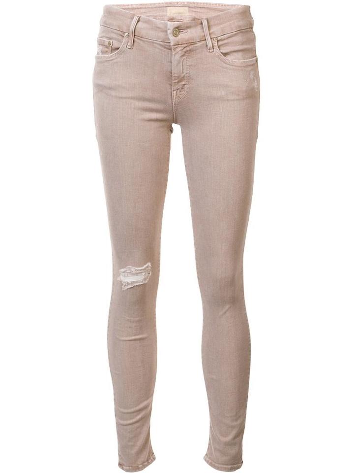 Mother Distressed Skinny Jeans, Women's, Size: 27, Nude/neutrals, Cotton/polyester/spandex/elastane