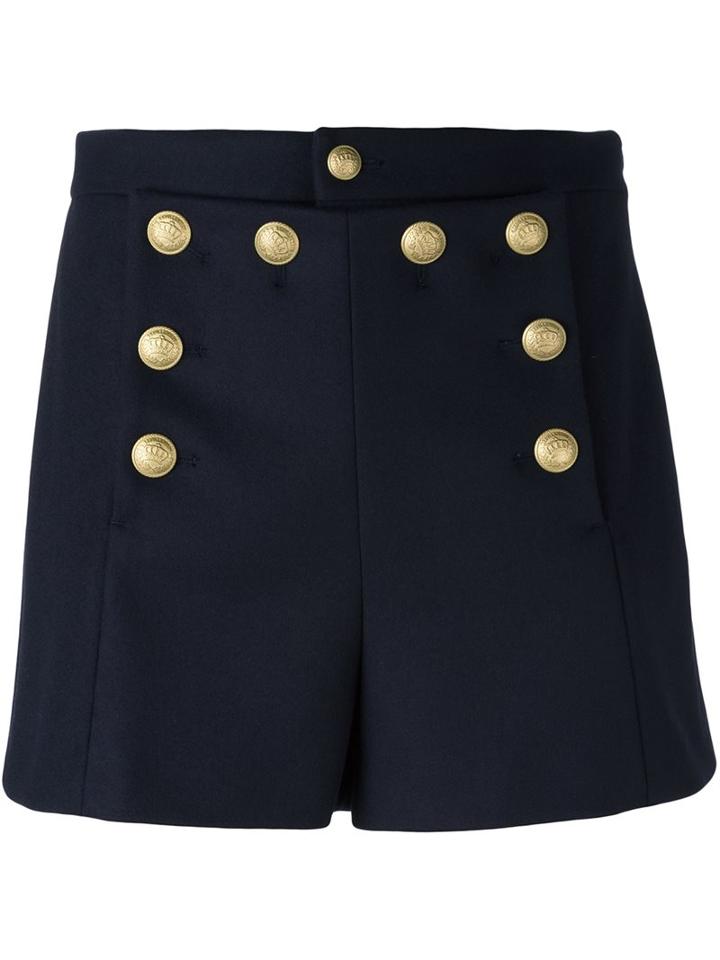 Red Valentino Buttoned Shorts, Women's, Size: 42, Blue, Polyamide/polyester/acetate/wool