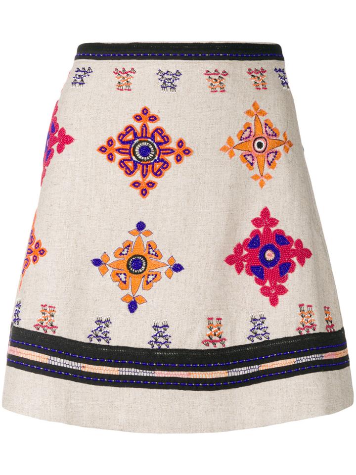 Wandering Bead Embroidered Mini Skirt - Nude & Neutrals