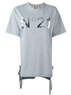 No21 Side Tie Logo Print T-shirt, Women's, Size: 42, Grey, Cotton
