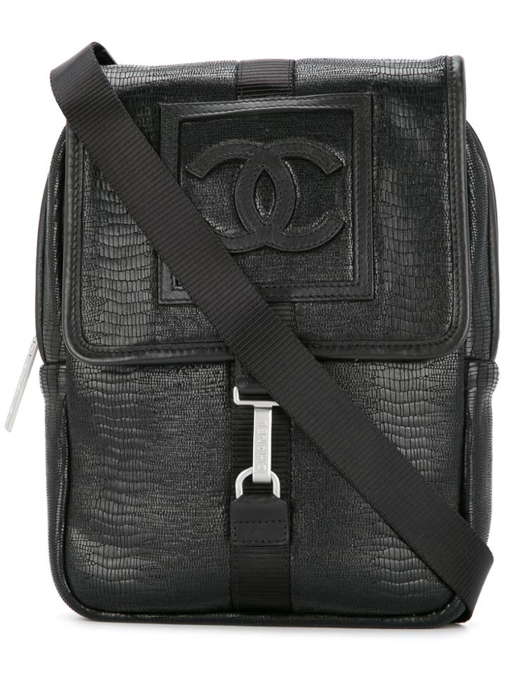 Chanel Vintage Snake Embossed Sports Line Cc Messenger - Black
