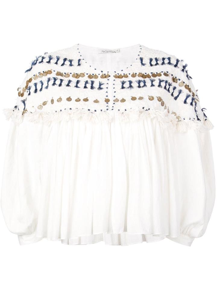 Mes Demoiselles Embroidered Flared Blouse - White