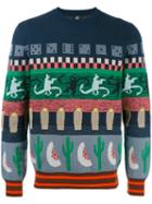 Ps By Paul Smith Multi Figures Jumper, Men's, Size: Large, Blue, Cotton
