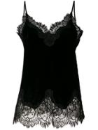 Gold Hawk Lace Trim Velvet Top - Black