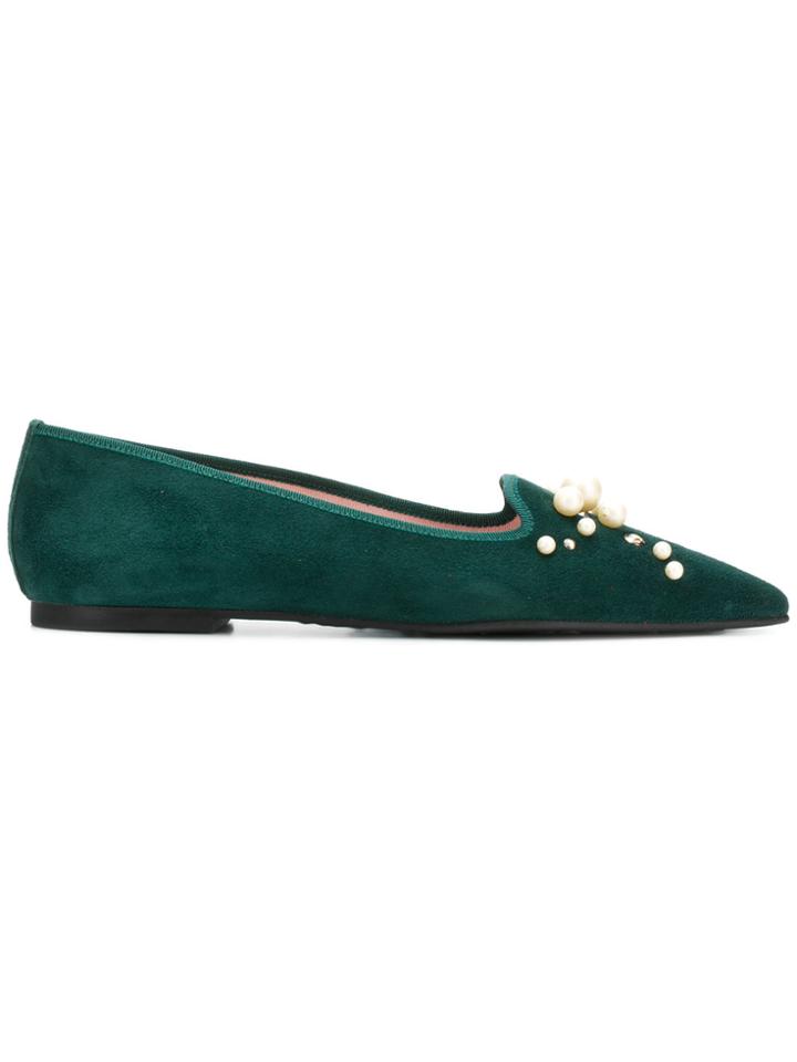 Pretty Ballerinas Embellished Pointed Ballerina Flats - Green