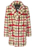 Supreme Jpg Dbl Breasted Plaid Faux Fu Coat - Red
