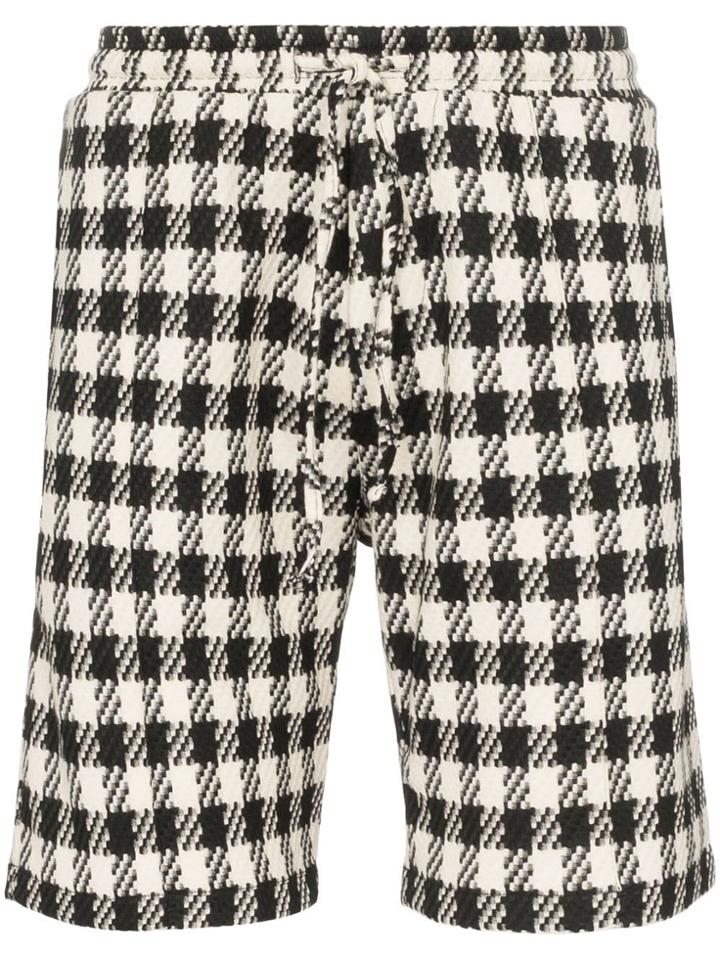 Prevu Dogtooth Check Print Drawstring Track Shorts - Black