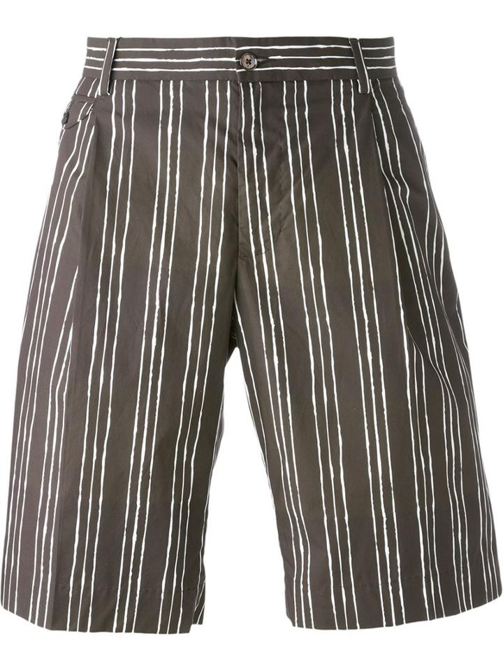 Dolce & Gabbana Striped Bermuda Shorts, Men's, Size: 48, Black, Cotton