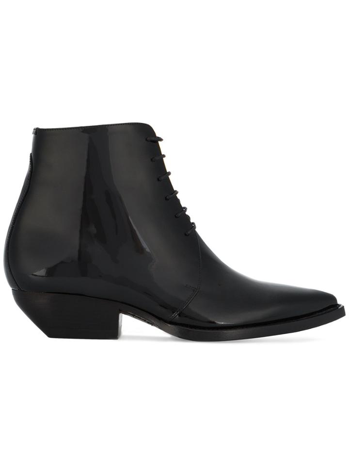 Saint Laurent Theo Lace-up Ankle Boots - Black