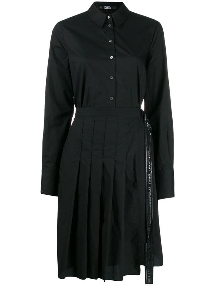 Karl Lagerfeld Poplin Pleated Shirt Dress - Black