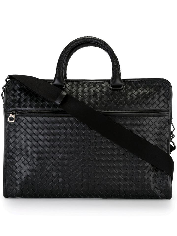 Bottega Veneta Woven Business Bag, Men's, Black, Calf Leather