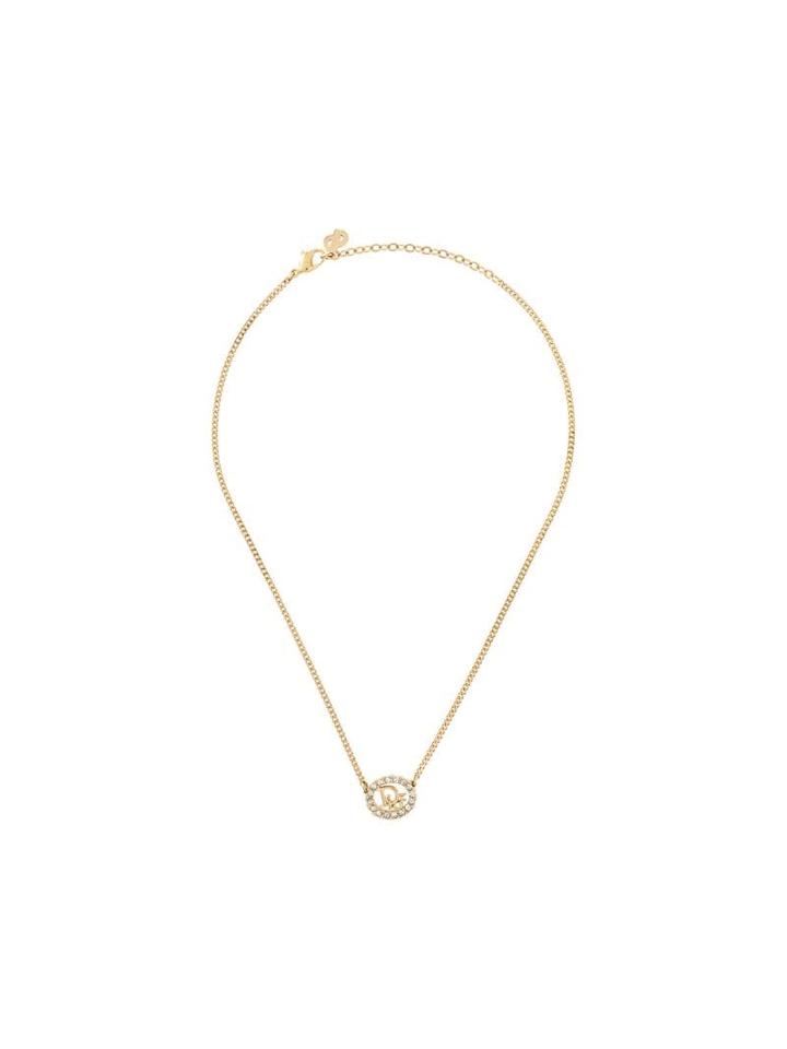 Christian Dior Pre-owned Oval Rhinestone Pendant Necklace - Gold